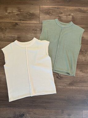 Women’s Knit Sleeveless Tank Tops in Cream and Sage - Pair of 2